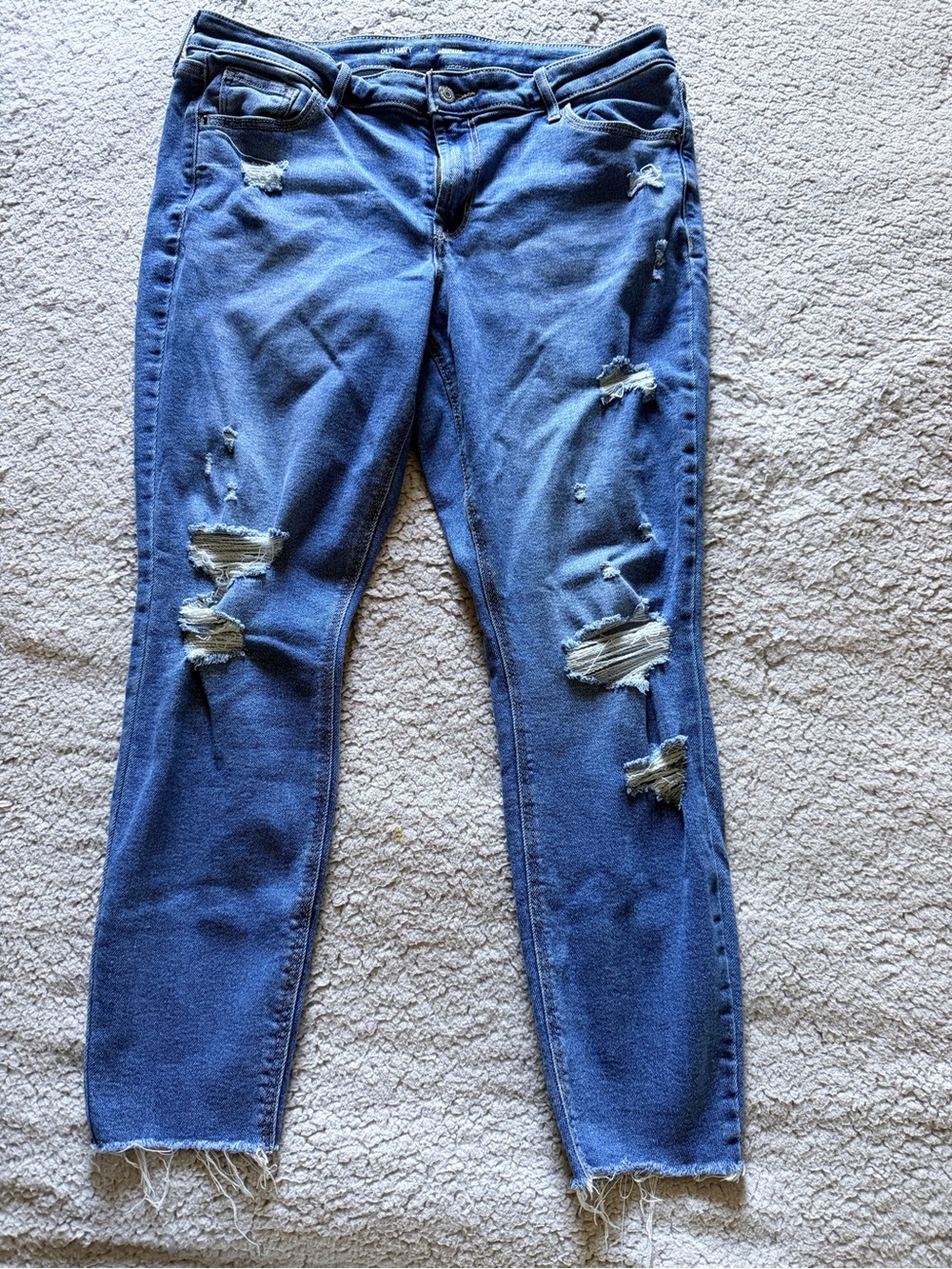 Old Navy Blue Ripped Skinny Jeans with Raw Hem